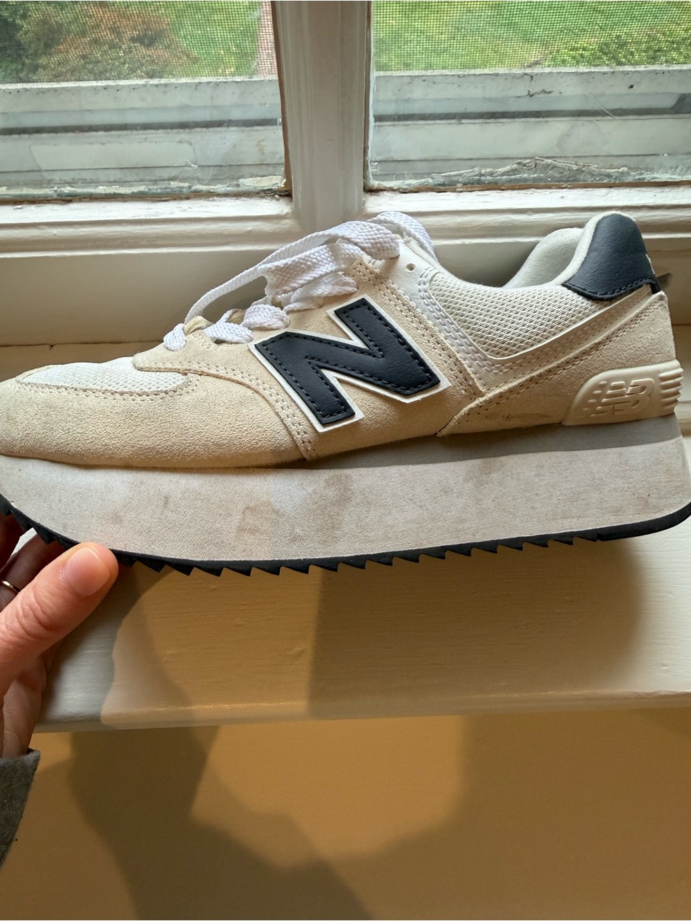 New Balance Cream and Black Platform Sneaker